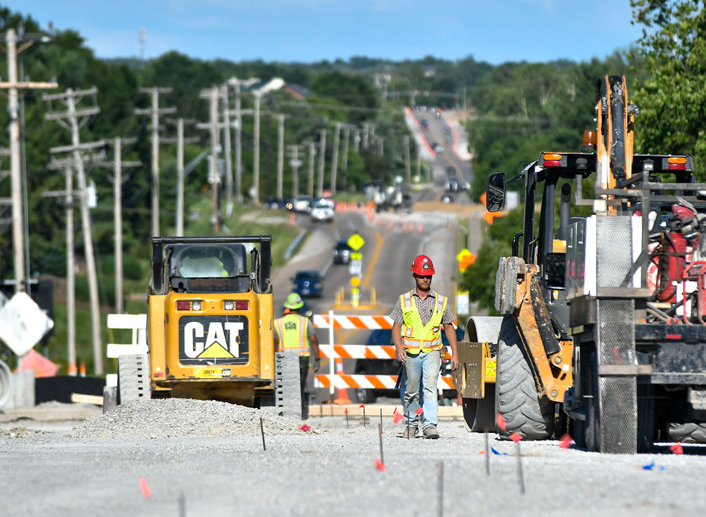 Workers at a roundabout